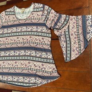 Comp Vintage Women Floral Paisley 3/4 Bell Sleeves Soft Knit Top Size 1X